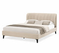 Cama de matrimonio tapizada en tela beige con cabecero acolchado y patas negras 200x160 cm