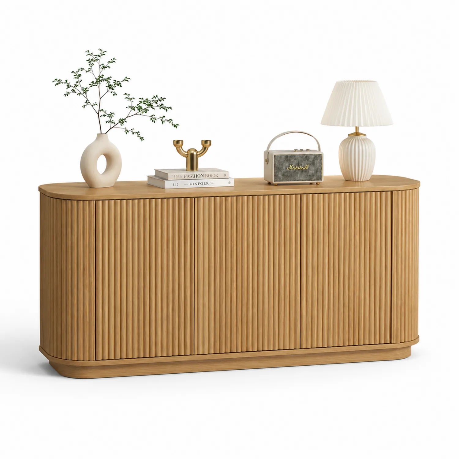 Aparador de Madera de Roble con Puertas Ranuradas 160cm