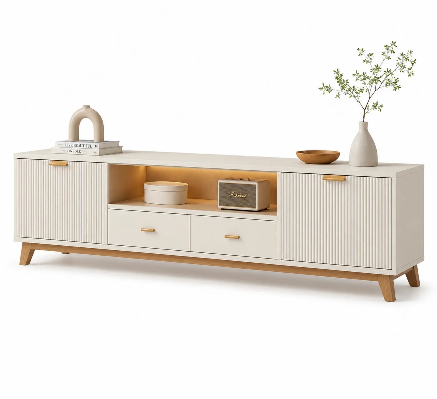 Mueble de TV de Madera y MDF Beige 180cm