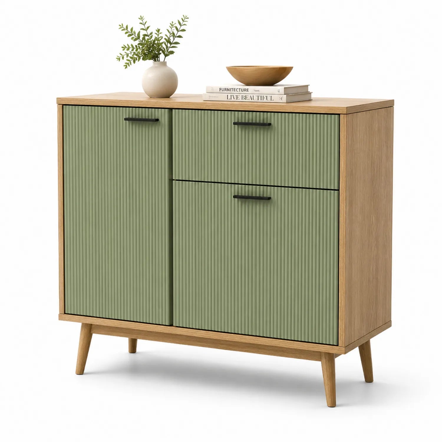 Aparador de madera con puertas verdes 80x100x35 cm