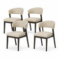 Juego de 4 sillas de comedor de tela beige y madera negra