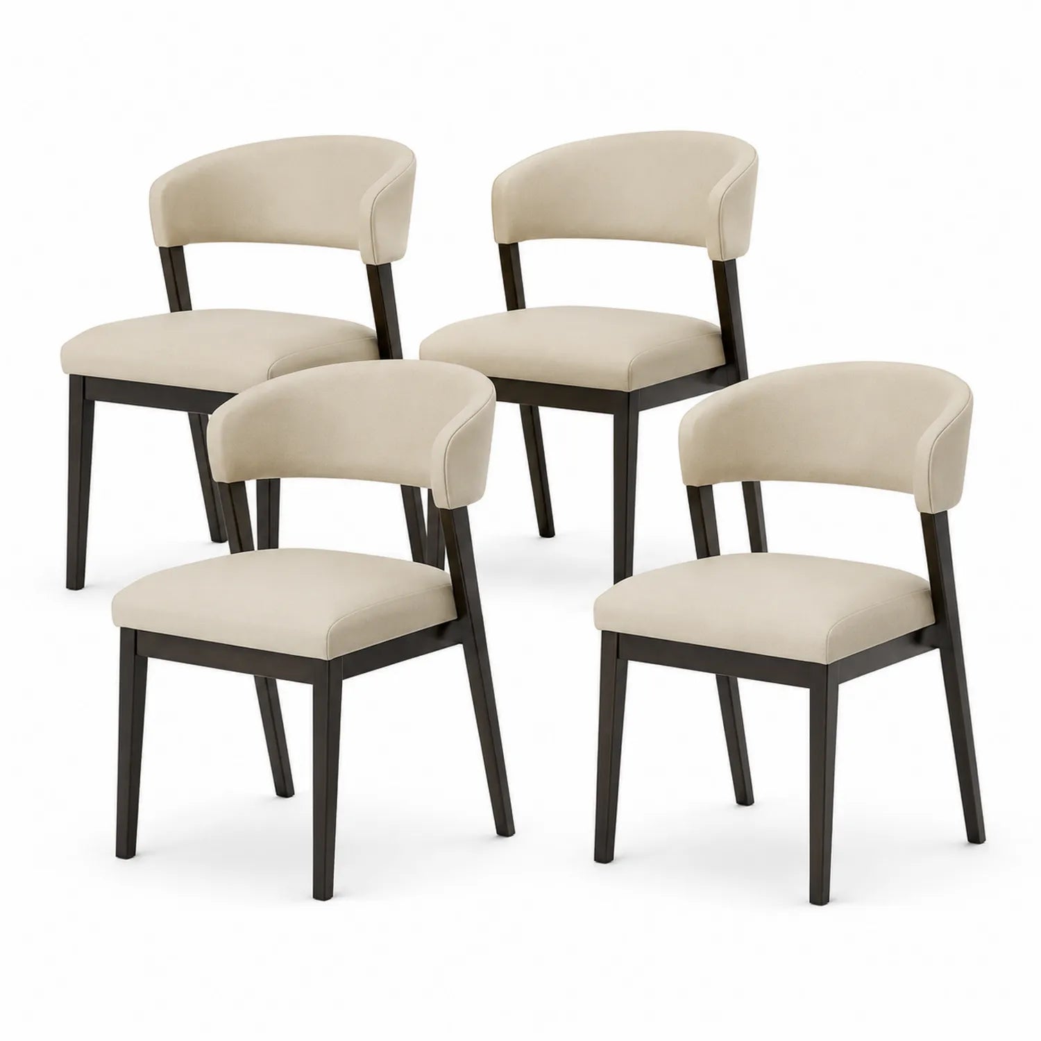 Juego de 4 sillas de comedor de tela beige y madera negra