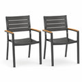 Conjunto de 2 sillas de aluminio negro con reposabrazos de teca