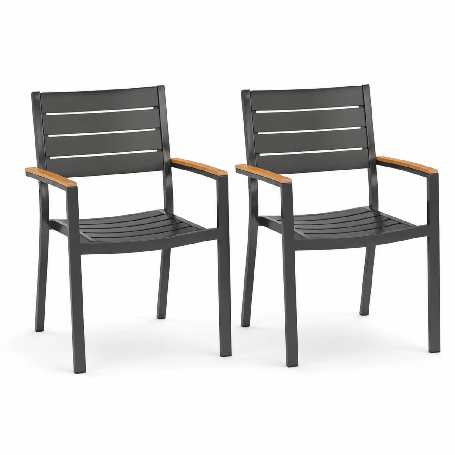 Conjunto de 2 sillas de aluminio negro con reposabrazos de teca