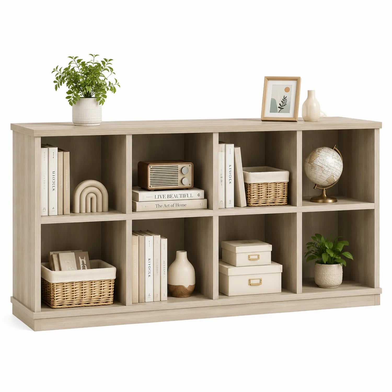 Estantería de madera clara con cubos 135x90x30 cm