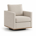 Sillón Giratorio de Tela Beige con Base de Madera