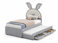 Cama infantil diseño orejas de conejo tela gris con almacenamiento 200x90 cm