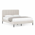 Cama tapizada de poliéster beige con cabecera y somier de láminas, 200x160 cm