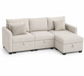 Sofá Esquinero Beige con Almacenamiento y Cojines Decorativos de Poliéster