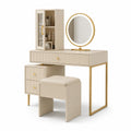 Tocador con Espejo LED y Taburete Beige Oro