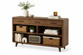 Consola de madera con cajones y estantes