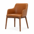 Silla de madera y cuero sintético marrón