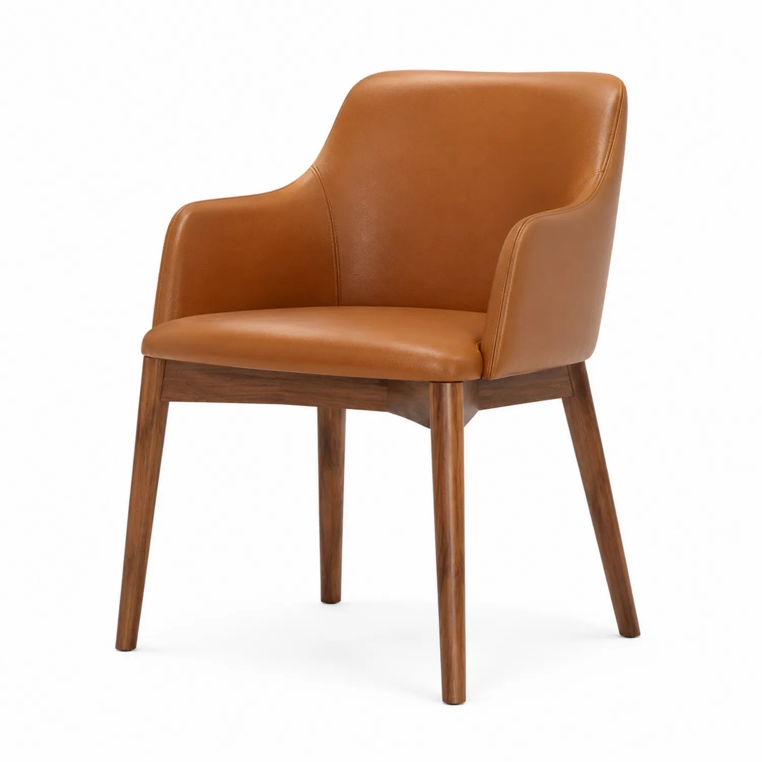 Silla de madera y cuero sintético marrón