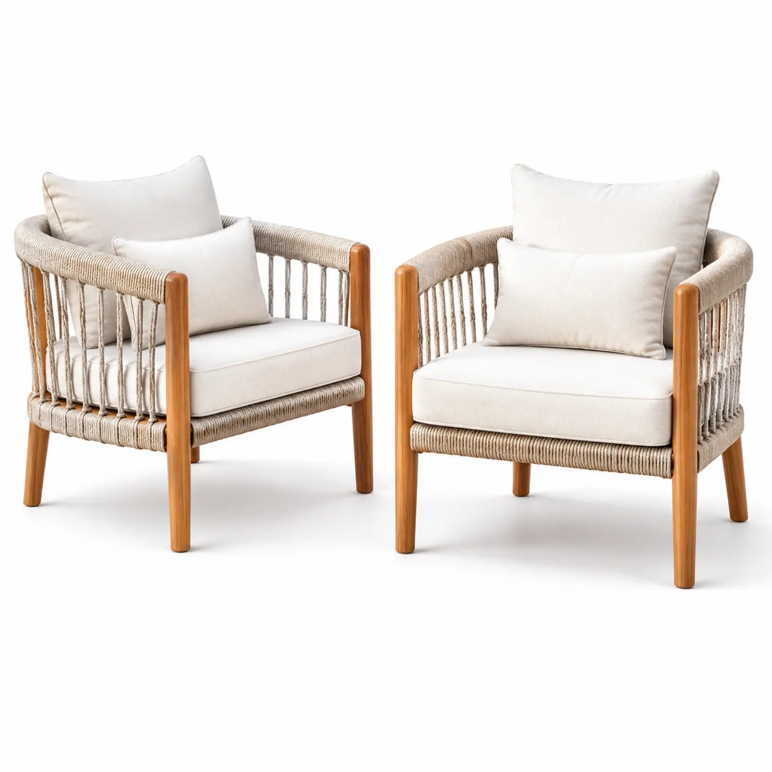 Conjunto de 2 Sillas de Teca y Cuerda Beige
