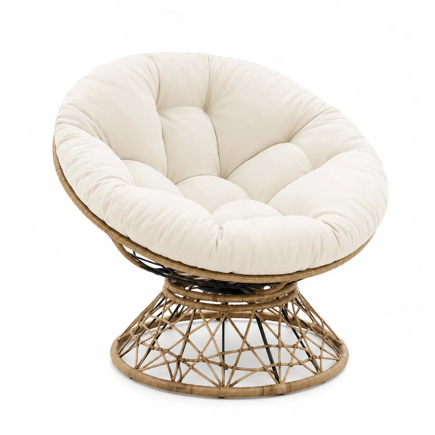 Silla Papasan Redonda de Algodón con Base de Ratán 100 cm