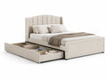 Cama de Tela Beige con Cajones de Almacenamiento
