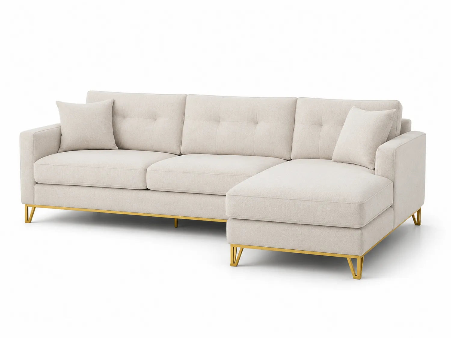 Sofá Seccional de Tela Beige con Base Metálica