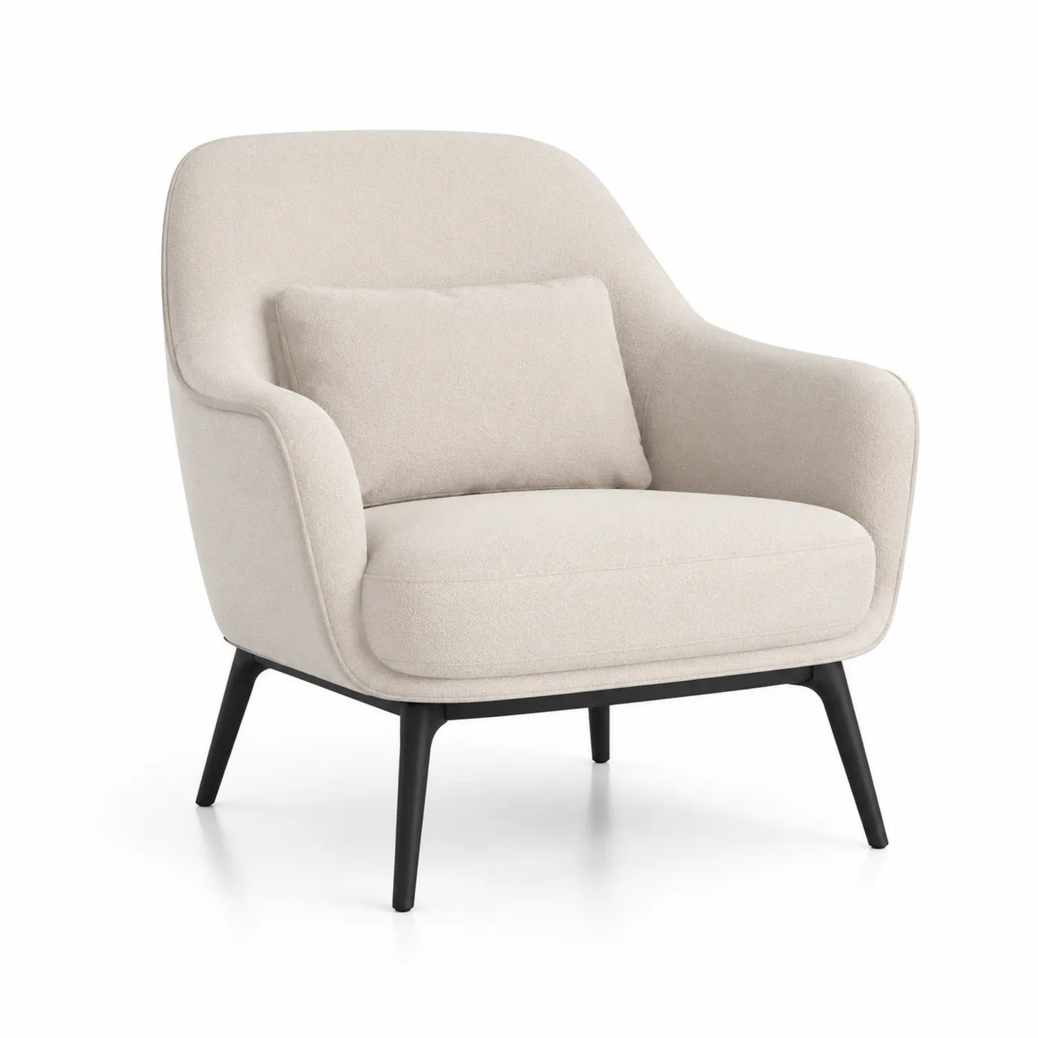 Silla de tela beige con estructura metálica y cojín