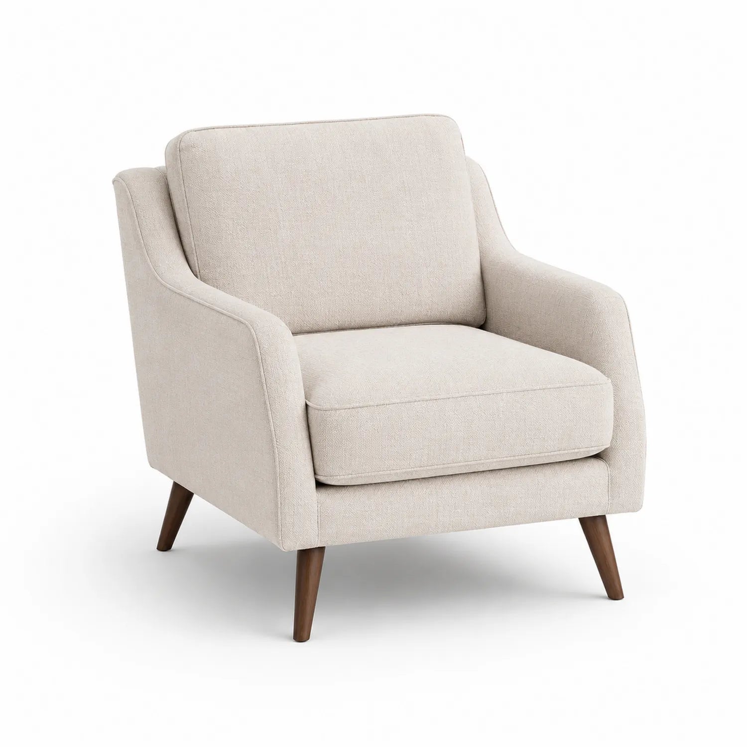 Sillón de poliéster beige con patas de madera