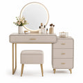 Tocador Beige de MDF y Acero con Espejo LED y Taburete