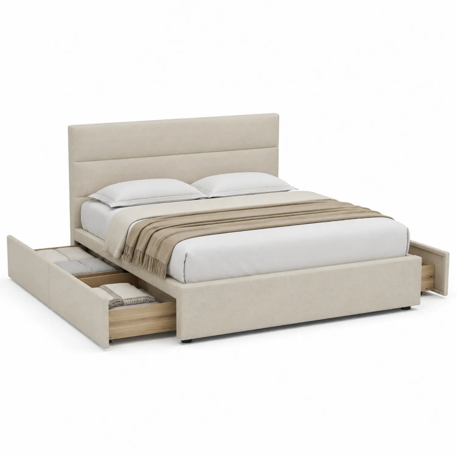 Cama de Almacenamiento Tapizada en Tela Beige 200cm x 150cm