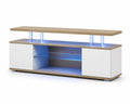 Mueble de TV con LED y Estantes de Vidrio Templado Blanco y Roble