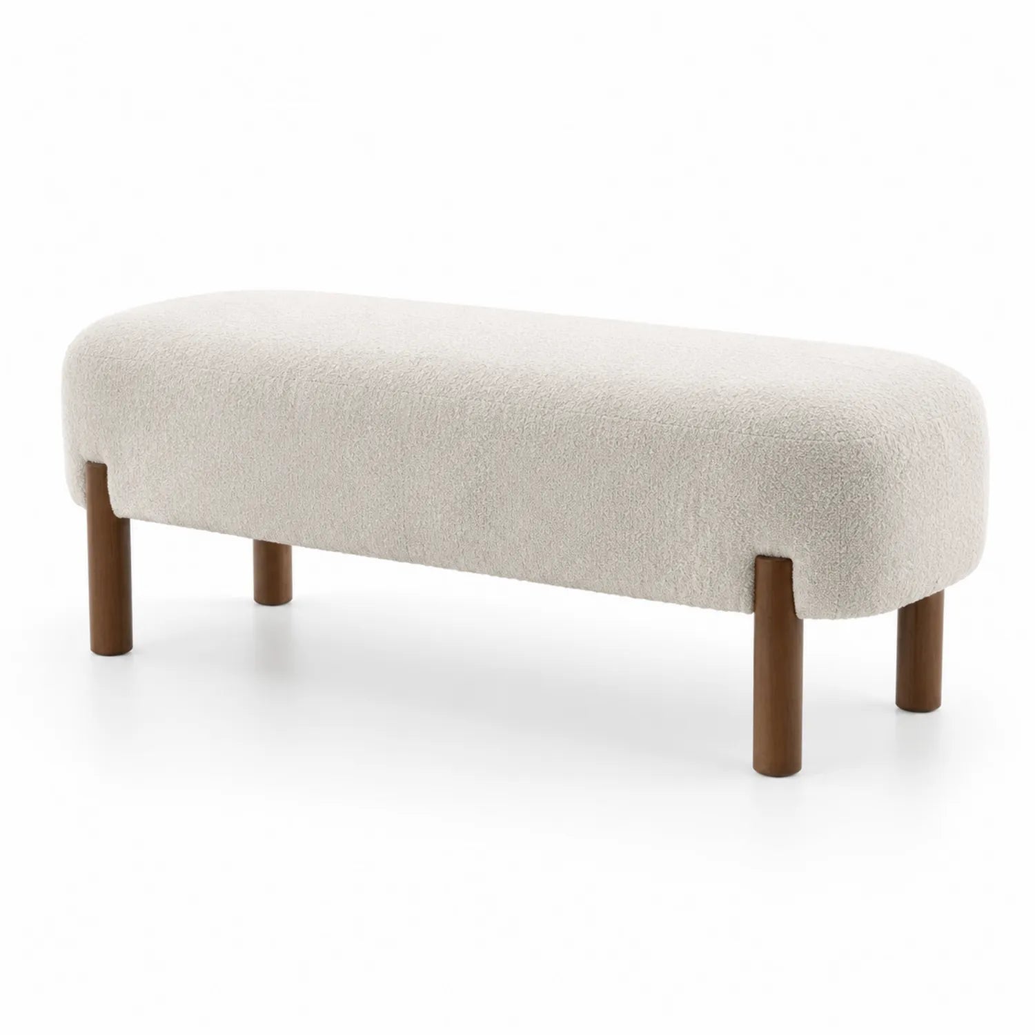Banco de tela de poliéster Crema con patas de madera 120x40x45 cm
