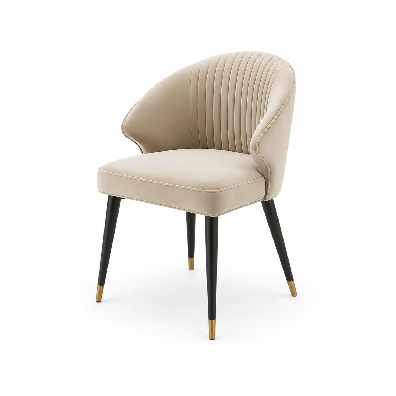 Silla de comedor de terciopelo beige con patas de metal