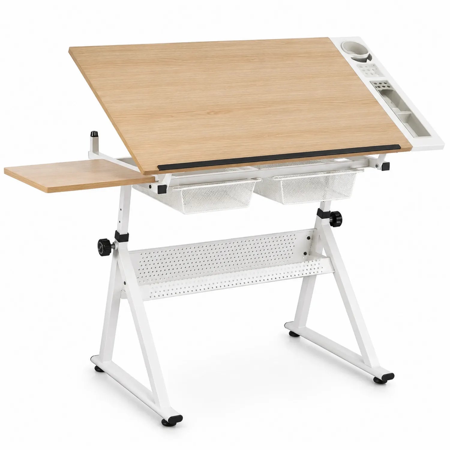 Mesa de Dibujo Ajustable de Madera y Metal con Bandejas