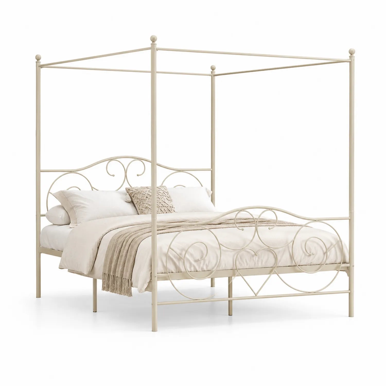 Cama con Dosel de Metal Crema 160x200 cm