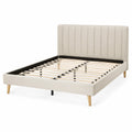 Cama doble tapizada en cuero sintético beige con patas de madera 200x180 cm