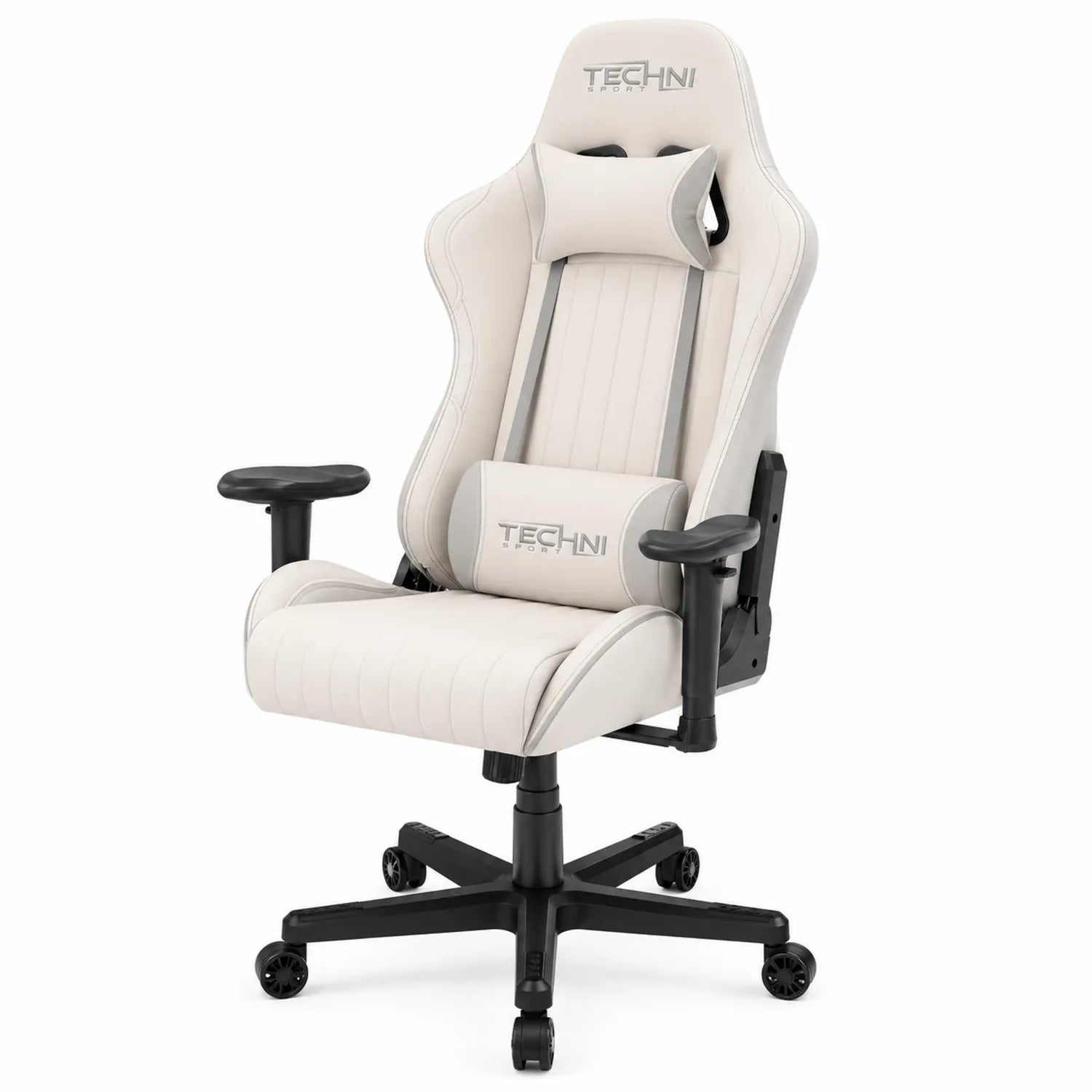 Silla de juego ergonómica de cuero sintético beige