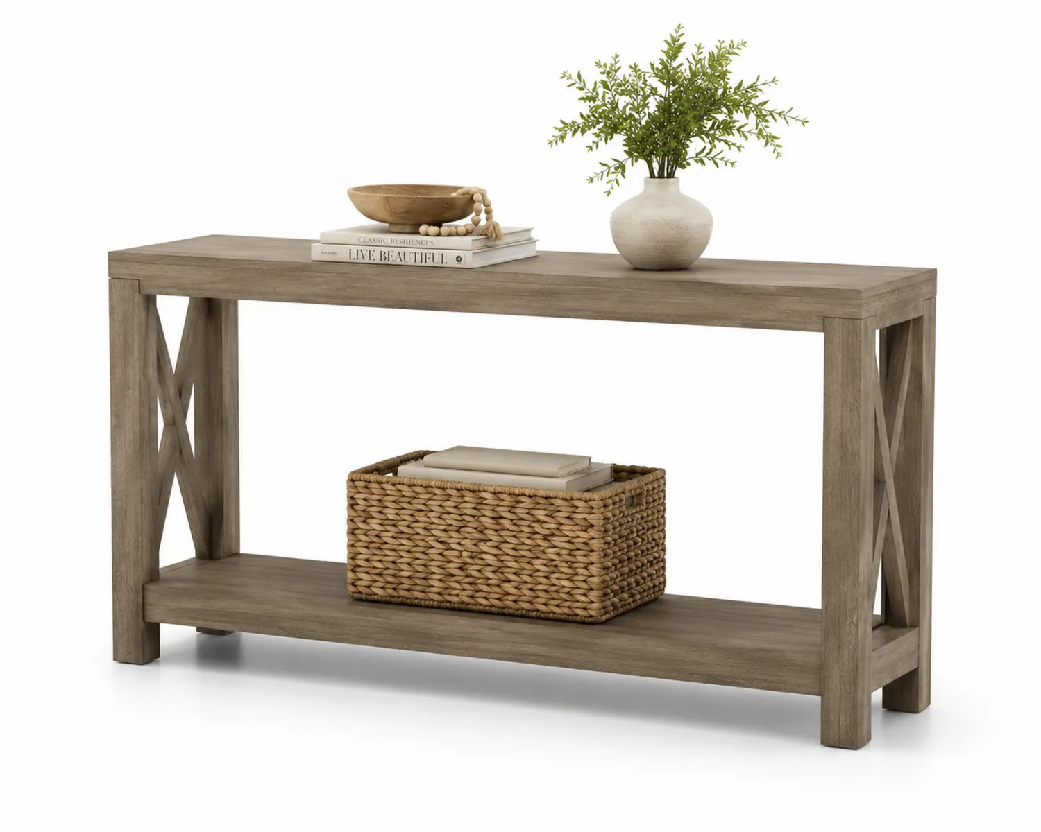 Mesa consola de madera de pino gris 130x40x75cm
