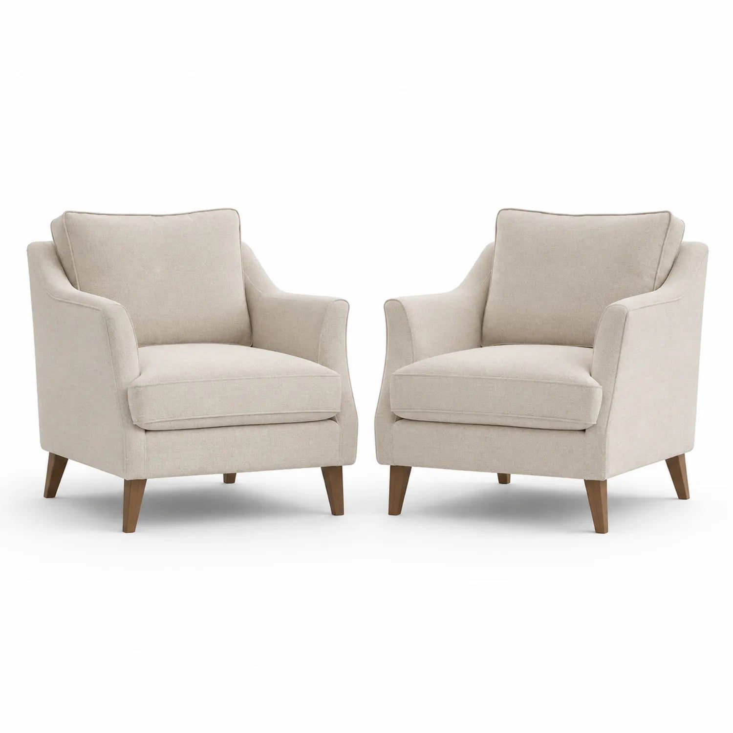 Conjunto de 2 sillones de tela beige con patas de madera