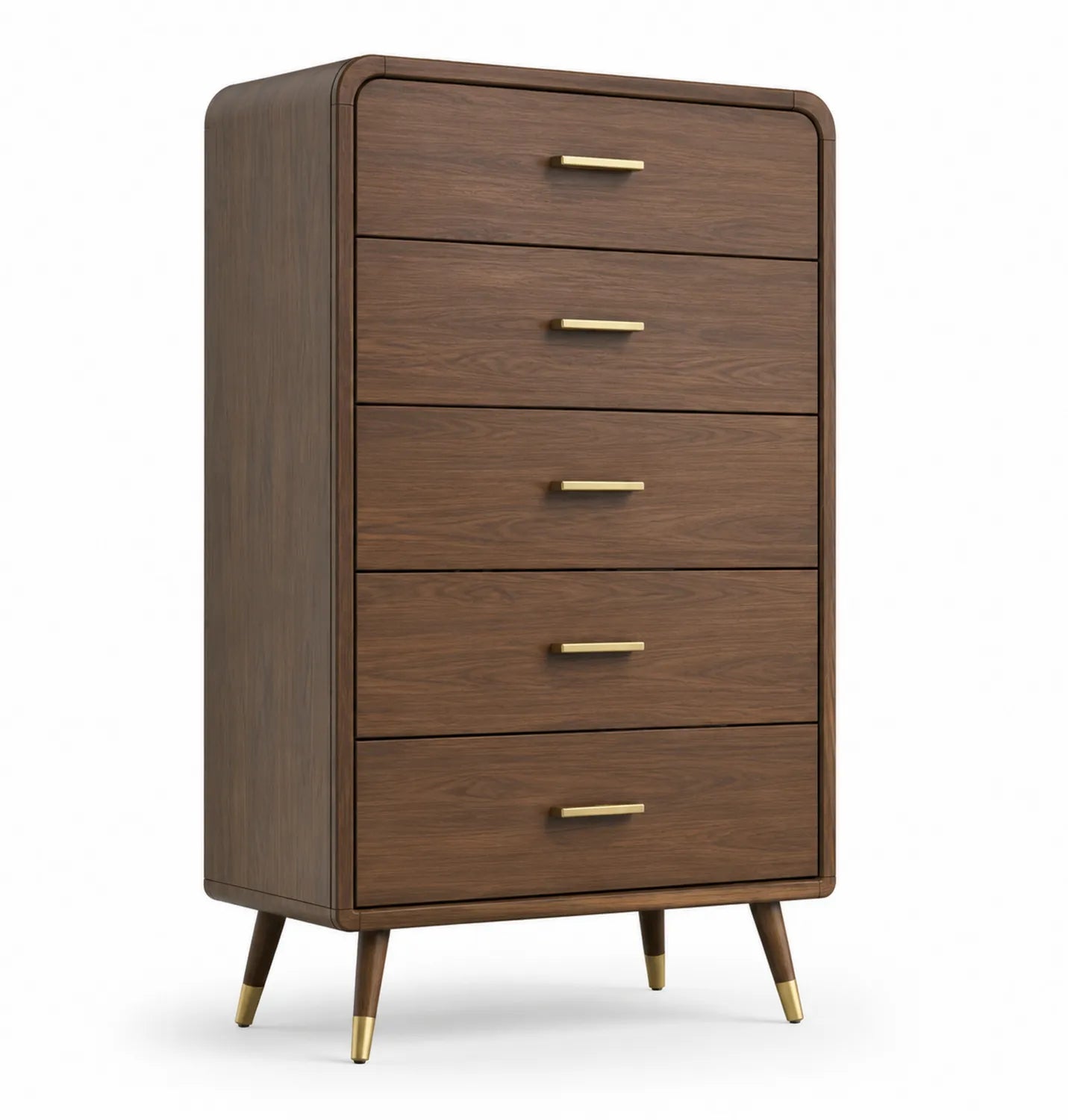 Cómoda de 5 cajones de madera con tiradores metálicos