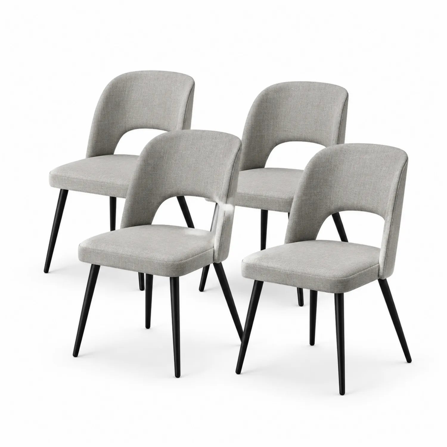 Juego de 4 sillas de comedor en tela de poliéster gris con patas metálicas negras