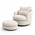 Conjunto de Sillón Giratorio y Reposapiés de Tela Bouclé Beige