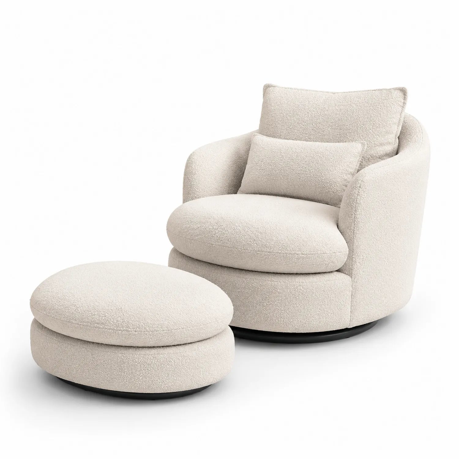 Conjunto de Sillón Giratorio y Reposapiés de Tela Bouclé Beige