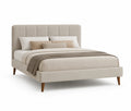 Cama tapizada de madera y poliéster beige 200x160 cm
