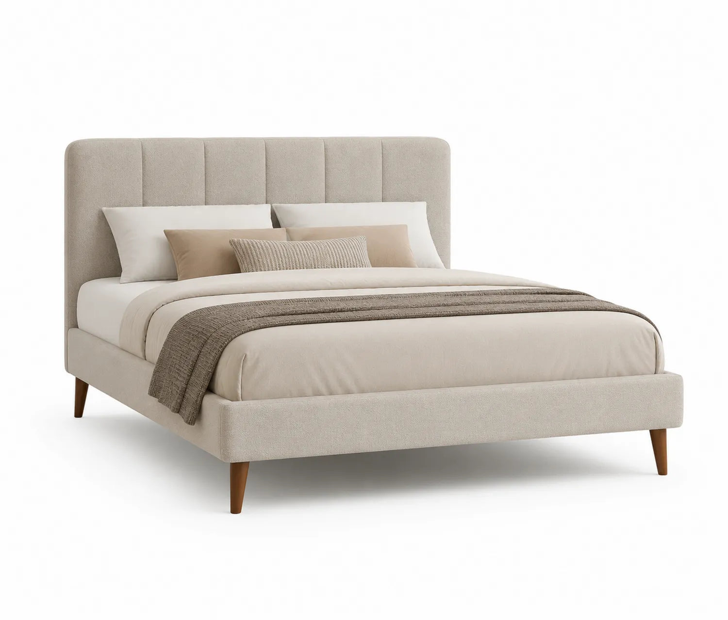 Cama tapizada de madera y poliéster beige 200x160 cm