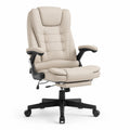 Silla de oficina de cuero sintético beige con reposapiés