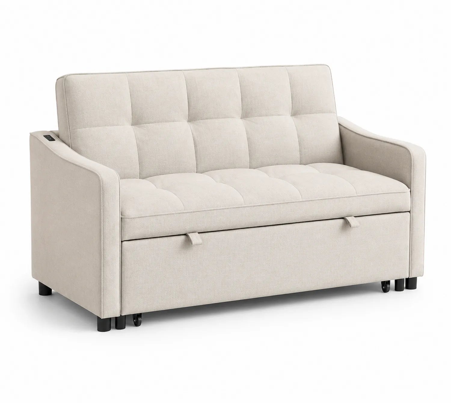 Sofá cama de lino poliéster beige con almacenamiento