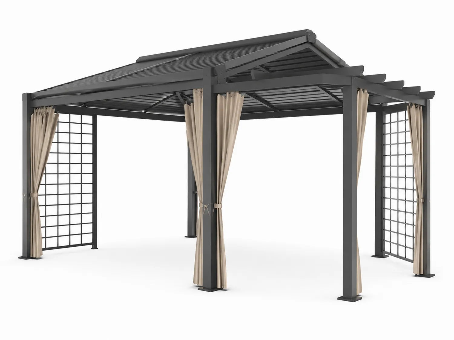 Pérgola de Aluminio con Cortinas Beige 3x4 m