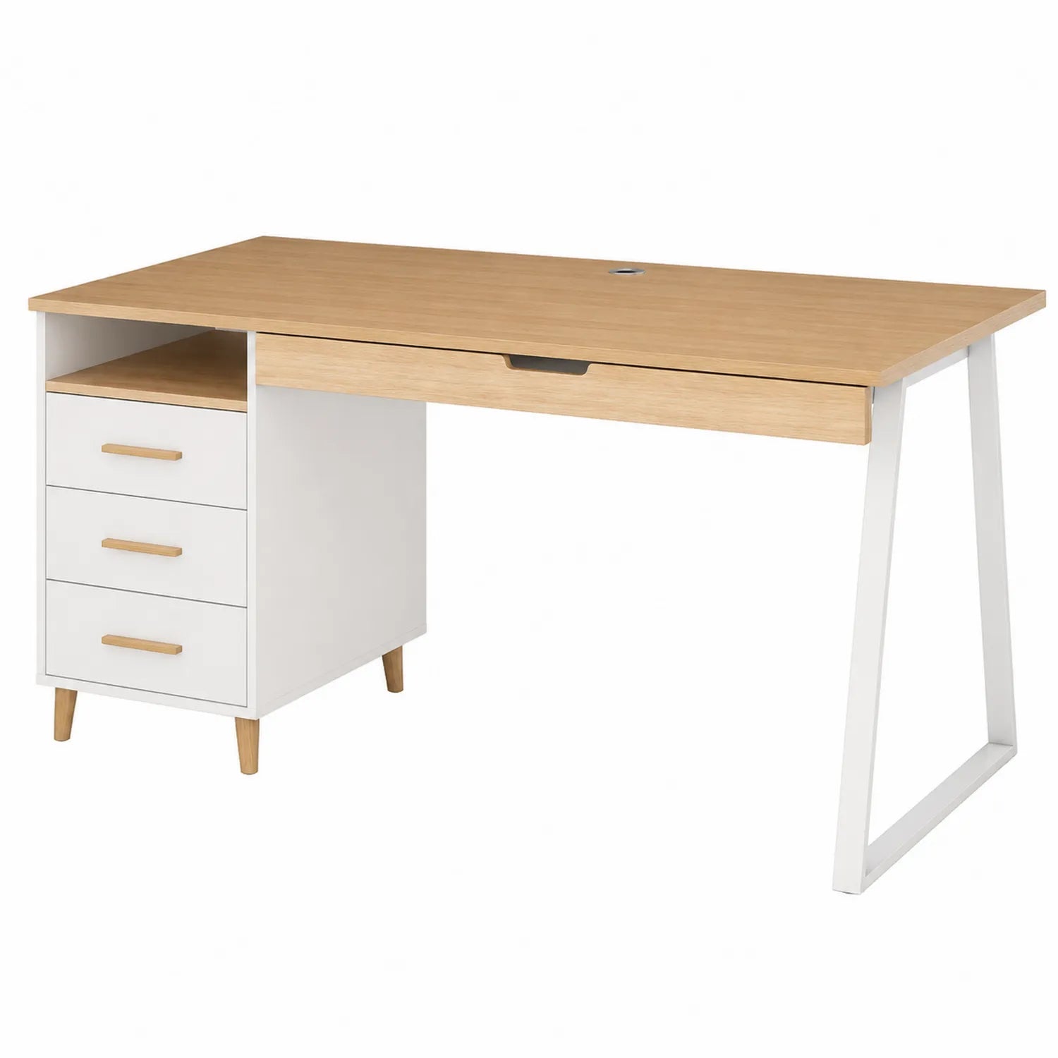 Escritorio de MDF y Metal con Cajones Blanco y Roble 120x60x75 cm