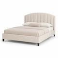 Cama de tela beige 140x200 cm con cabecero