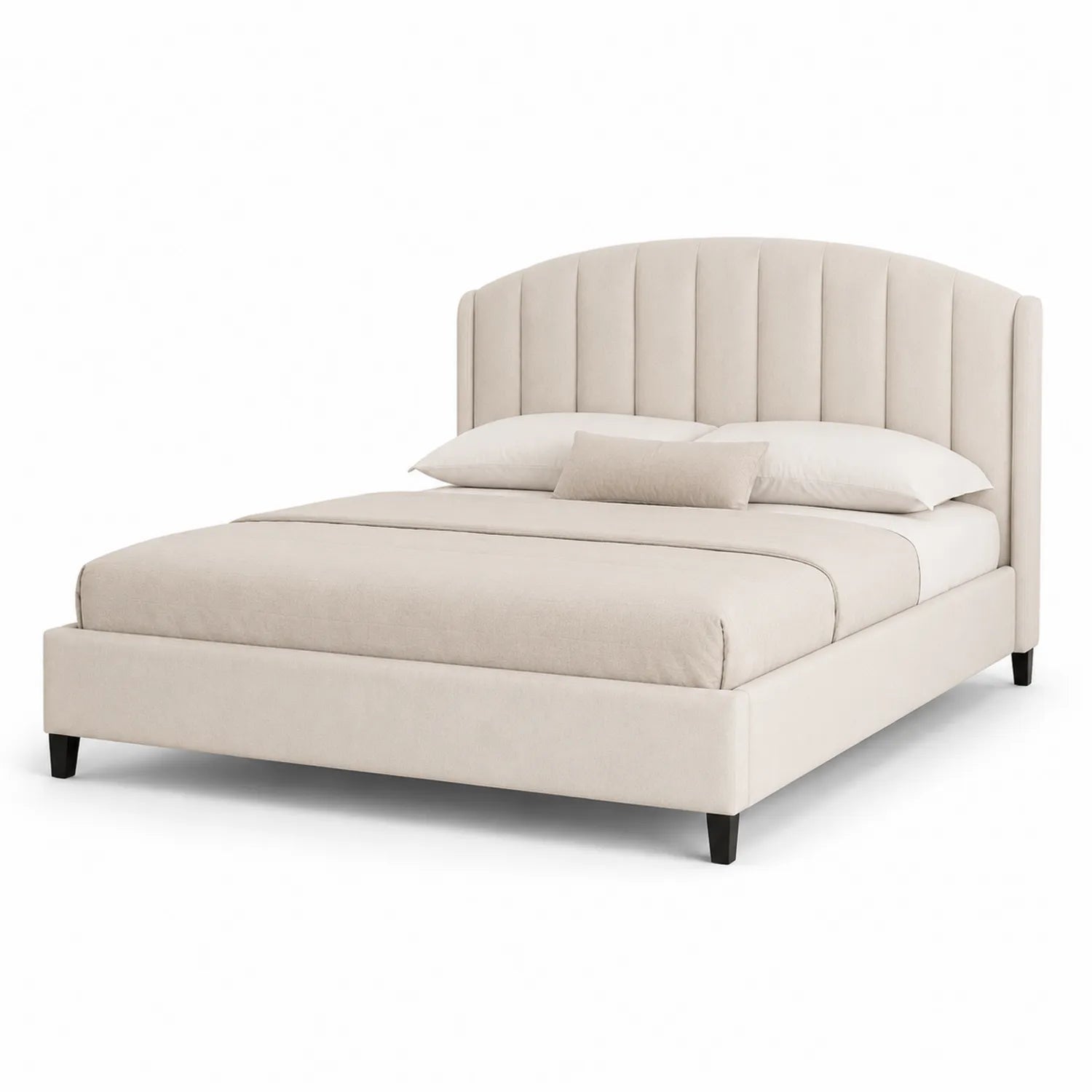 Cama de tela beige 140x200 cm con cabecero