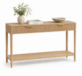 Mesa consola de madera de roble con cajones y estante