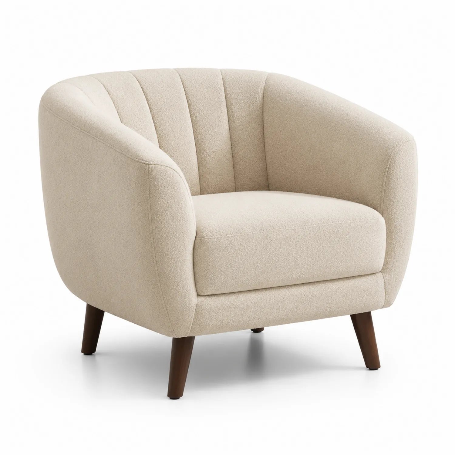 Sillón de tela de poliéster beige con patas de madera