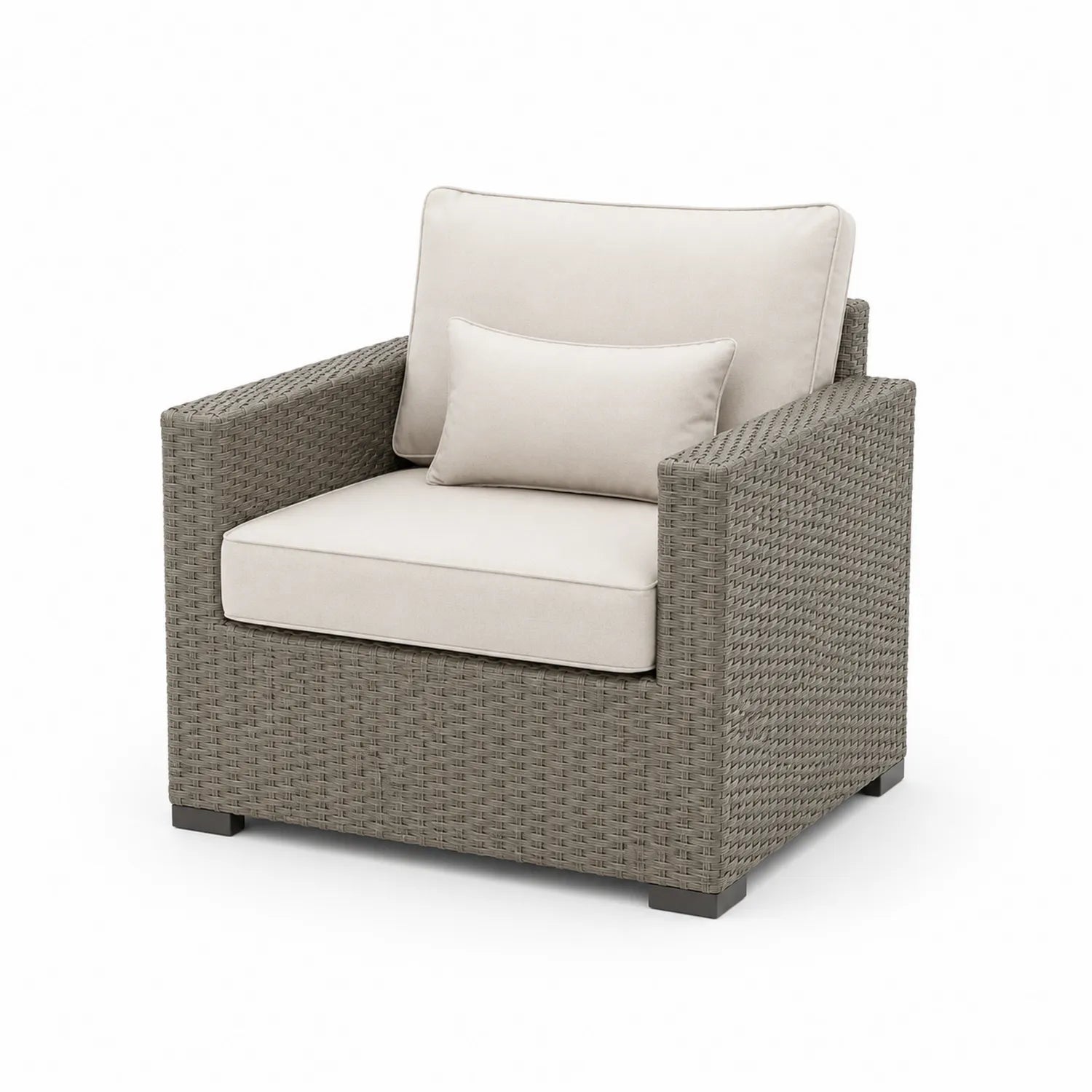 Sillón de Ratán Sintético Gris con Cojines Crema
