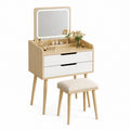 Tocador de Madera con Espejo LED y Taburete Beige